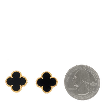 VAN CLEEF & ARPELS 18k Yellow Gold Black Onyx Vintage Alhambra Earrings