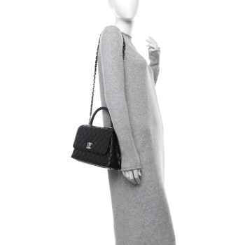 CHANEL Caviar Quilted Small Coco Handle Flap Black