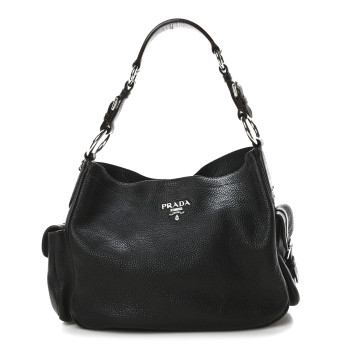 PRADA Vitello Daino Side Pocket Tote Black