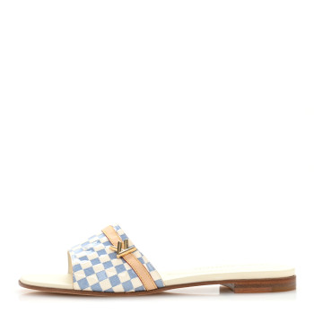LOUIS VUITTON Damier Azur Patent Neo Revival Flat Mule Sandals 40 Blanc Bleu