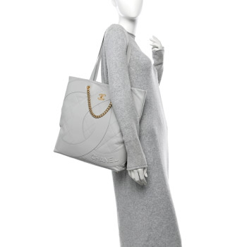 CHANEL Calfskin Stitched CC Shopper Tote Light Grey