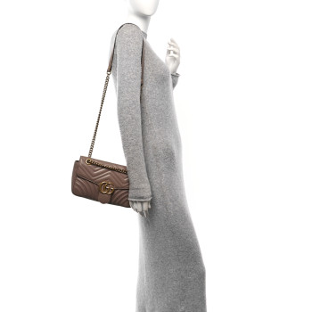GUCCI Calfskin Matelasse Small GG Marmont Shoulder Bag Porcelain Rose