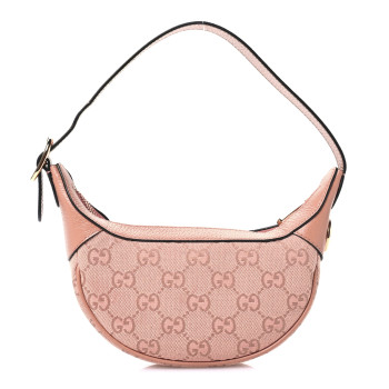 GUCCI GG Supreme Monogram Textured Calfskin Web Mini Ophidia Half Moon Hobo Rose Pink