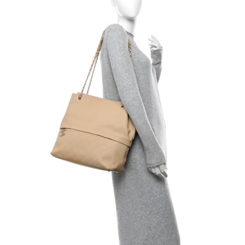 CHANEL Caviar Stitched Shopping Tote Beige