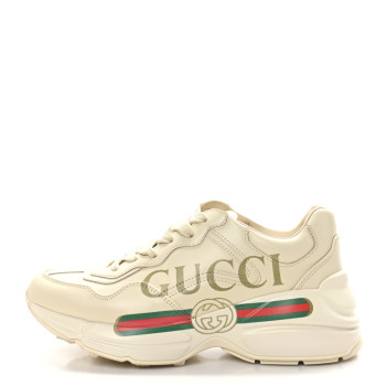 GUCCI Calfskin Logo Womens Rhyton Sneakers 36.5 Ivoire