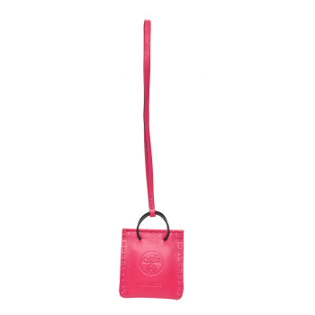 HERMES Milo Lambskin Swift Shopping Bag Charm Rose Mexico