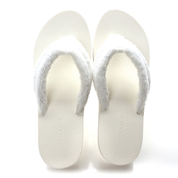 CHANEL Terry Cloth CC Logo Thong Sandals 37.5 White