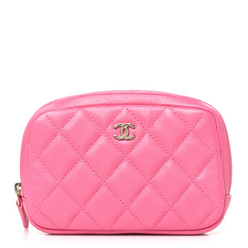 CHANEL Caviar Quilted Small Curvy Pouch Cosmetic Case Pink