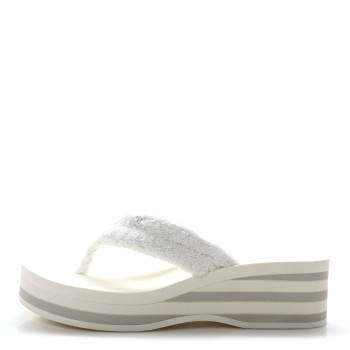 CHANEL Terry Cloth CC Logo Thong Sandals 37.5 White