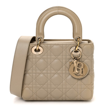 CHRISTIAN DIOR Lambskin Cannage Small My ABCDior Lady Dior Beige