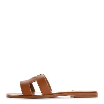 HERMES Box Calfskin Oran Sandals 40 Gold