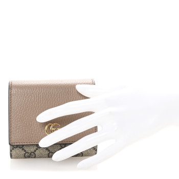GUCCI Dollar Calfskin GG Supreme Monogram Medium GG Marmont Card Case Porcelain Rose Beige Ebony
