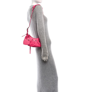BALENCIAGA Agneau Arena Le Cagole Shoulder Bag XS Violet Fuxia