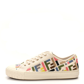FENDI Kuban Canvas FF Womens Domino Low Top Sneakers 41 Grezzo Multicolor Latte