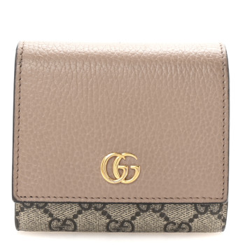 GUCCI Dollar Calfskin GG Supreme Monogram Medium GG Marmont Card Case Porcelain Rose Beige Ebony