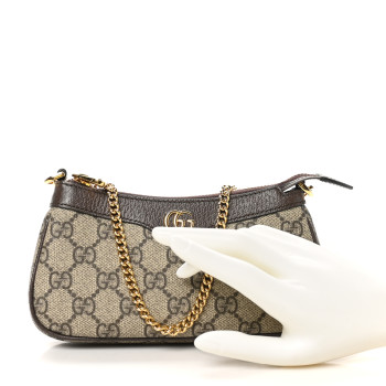 GUCCI GG Supreme Monogram Textured Dollar Calfskin Mini Ophidia Chain Bag Beige Ebony