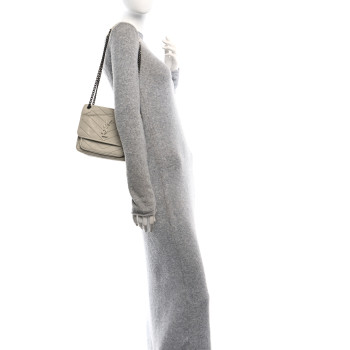 SAINT LAURENT Crinkled Calfskin Matelasse Monogram Baby Niki Chain Satchel Ivory
