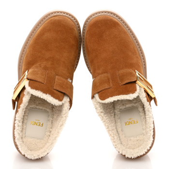 FENDI Suede Shearling Clogs 36 Caramello Latte