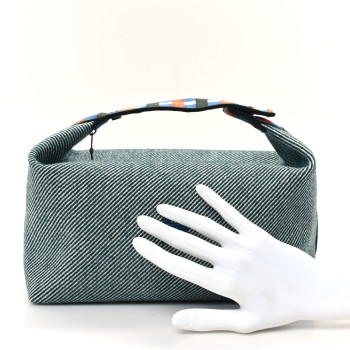 HERMES Wool Large Bride-A-Brac H Natte Pouch Bleu
