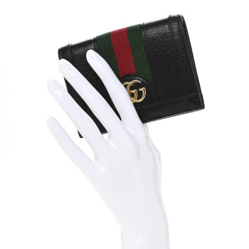 GUCCI Calfskin Web Ophidia Card Case Black