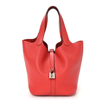 HERMES Taurillon Clemence Picotin Lock 22 MM Rouge Pivoine