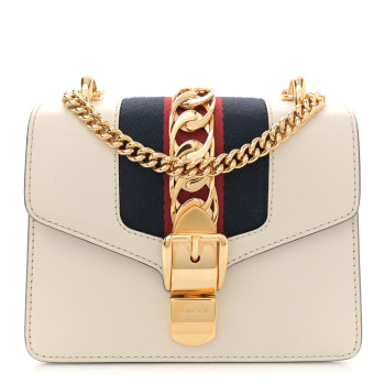 GUCCI Calfskin Mini Sylvie Chain Shoulder Bag White