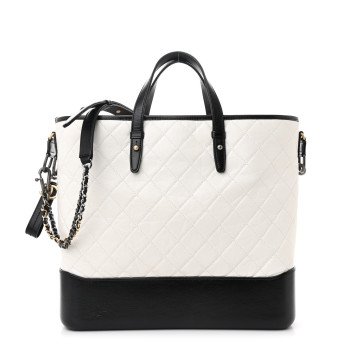 CHANEL Aged Calfskin Quilted Large Gabrielle Shopping Tote White Black