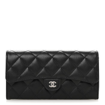 CHANEL Caviar Quilted Large Gusset Flap Wallet Black