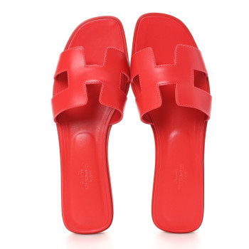 HERMES Calfskin Oran Sandals 40 Rouge Bali