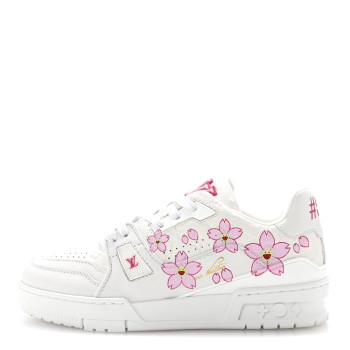 LOUIS VUITTON LV X TM Embossed Monogram Cherry Blossom LV Trainer Sneakers 37.5 White