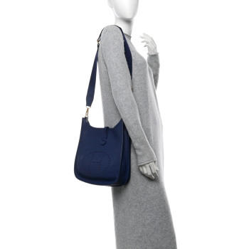 HERMES Taurillon Clemence EVELYNE III PM Bleu Encre