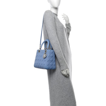 CHRISTIAN DIOR Lambskin Cannage Medium Lady Dior Light Blue