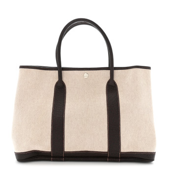 HERMES Buffle Skipper Toile Garden Party 36 MM Tote Marron Fonce