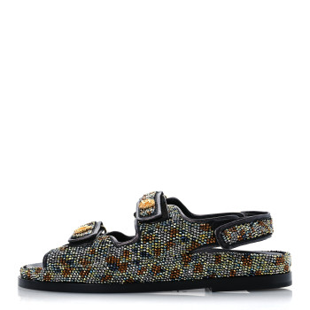 CHANEL Grained Calfskin Crystal Velcro Dad Sandals 40 Black Multicolor