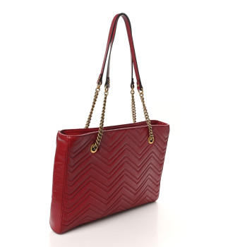 GUCCI Azalea Calfskin Matelasse Medium GG Marmont Slim Tote Romantic Cerise