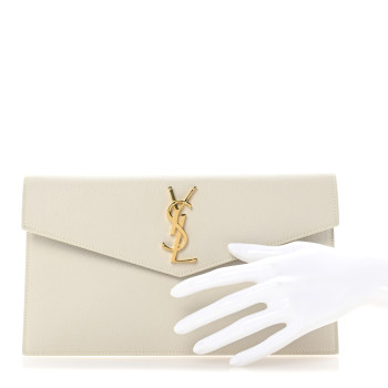 SAINT LAURENT Grain De Poudre Uptown Pouch Blanc Vintage