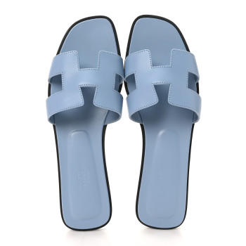 HERMES Box Calfskin Oran Sandals 40.5 Light Bleu