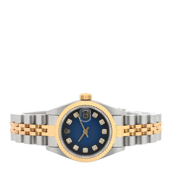 ROLEX Stainless Steel 18K Yellow Gold Diamond 26mm Oyster Perpetual Datejust Watch Blue Gradient 69173