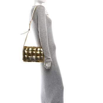 BOTTEGA VENETA Mirror Lambskin Maxi Intreccio Padded Cassette Crossbody Bag Gold