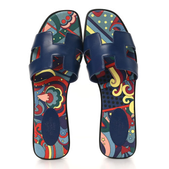 HERMES Swift Oran Sandals 40 Bleu Maritime