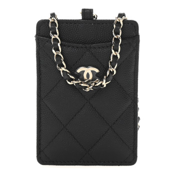 CHANEL Caviar Quilted Card Holder On Chain Black
