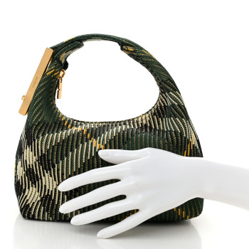 BURBERRY Canvas Knitted Check Mini Peg Duffle Bag Ivy
