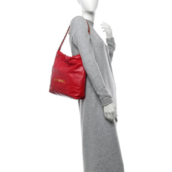 CHANEL Shiny Calfskin Quilted Small Chanel 22 Red