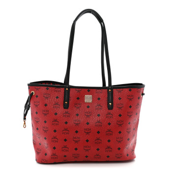 MCM Visetos Medium Project Reversible Shopper Tote Ruby Red Black
