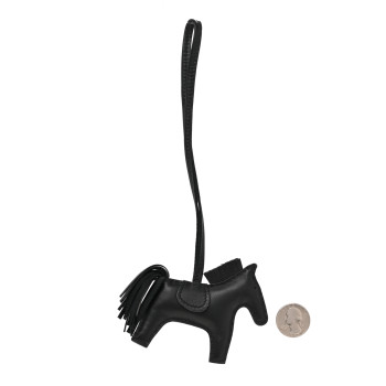 HERMES Milo Lambskin Grigri Rodeo Horse Bag Charm PM So Black