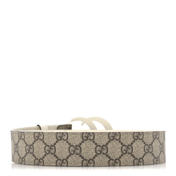 GUCCI GG Supreme Monogram Plutone Calfskin Enamel Double G 40mm Belt 120 48 Beige Ebony Mystic White