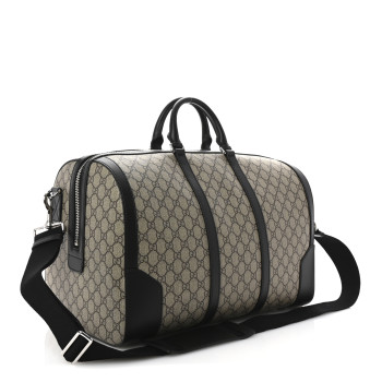 GUCCI GG Supreme Monogram Selleria Calfskin Medium Duffle Beige Ebony Black