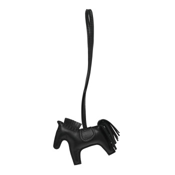 HERMES Milo Lambskin Grigri Rodeo Horse Bag Charm PM So Black