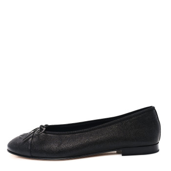CHANEL Caviar CC Cap Toe Ballerina Flats 41 Black
