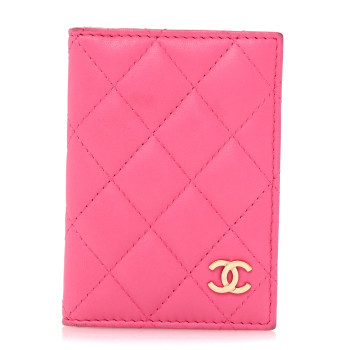 CHANEL Lambskin Quilted Card Holder Wallet Dark Pink